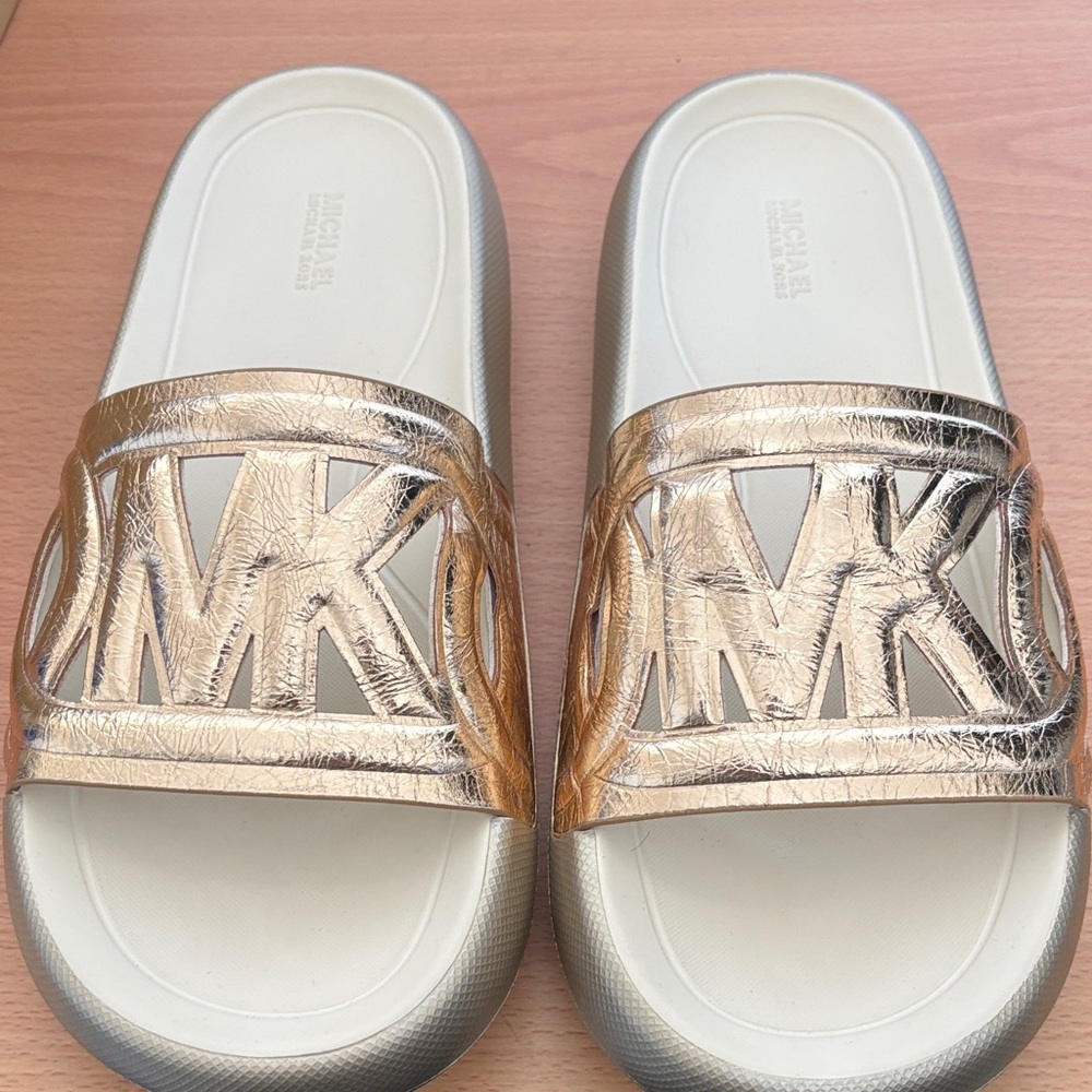 Michael Kors Gold Logo Slide Sandals